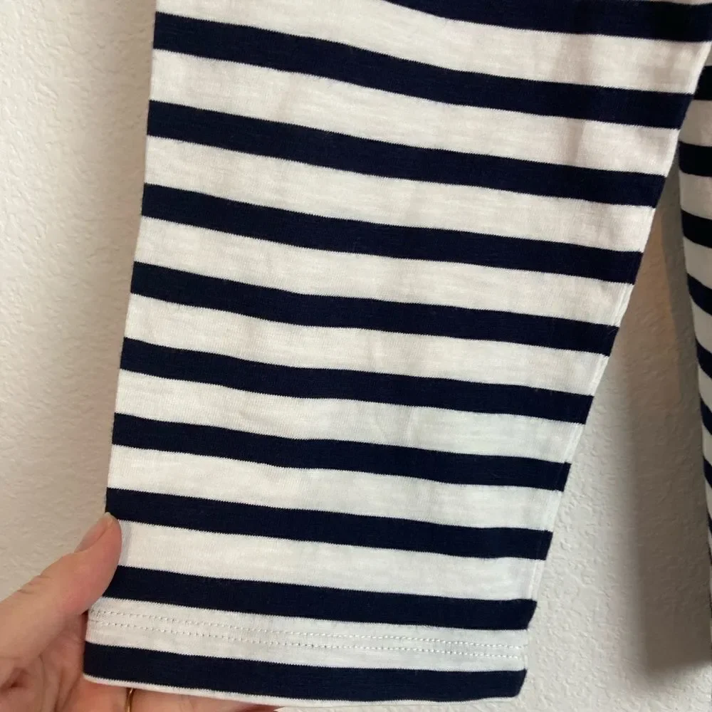 J. Crew classic black and white/cream striped cotton preppy nautical classic top